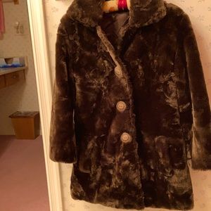 Faux fur winter jacket with designer “brass” buttons